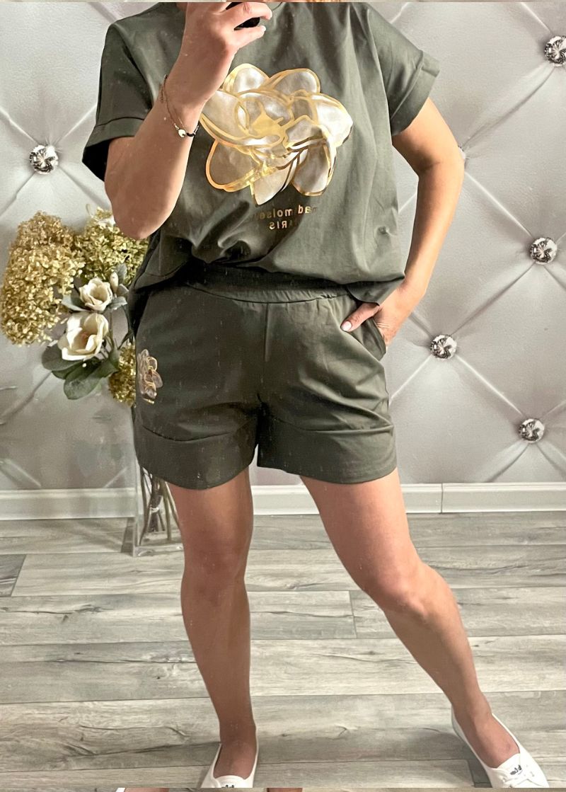 KOMPLET ROSE GOLD Z KRÓTKIMI SPODENKAMI